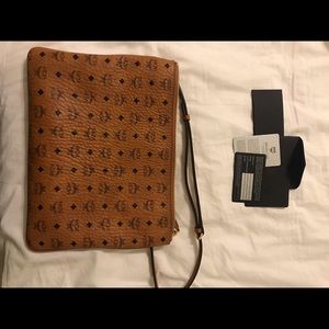 MCM Visetos Medium Crossbody Pouch-Cognac